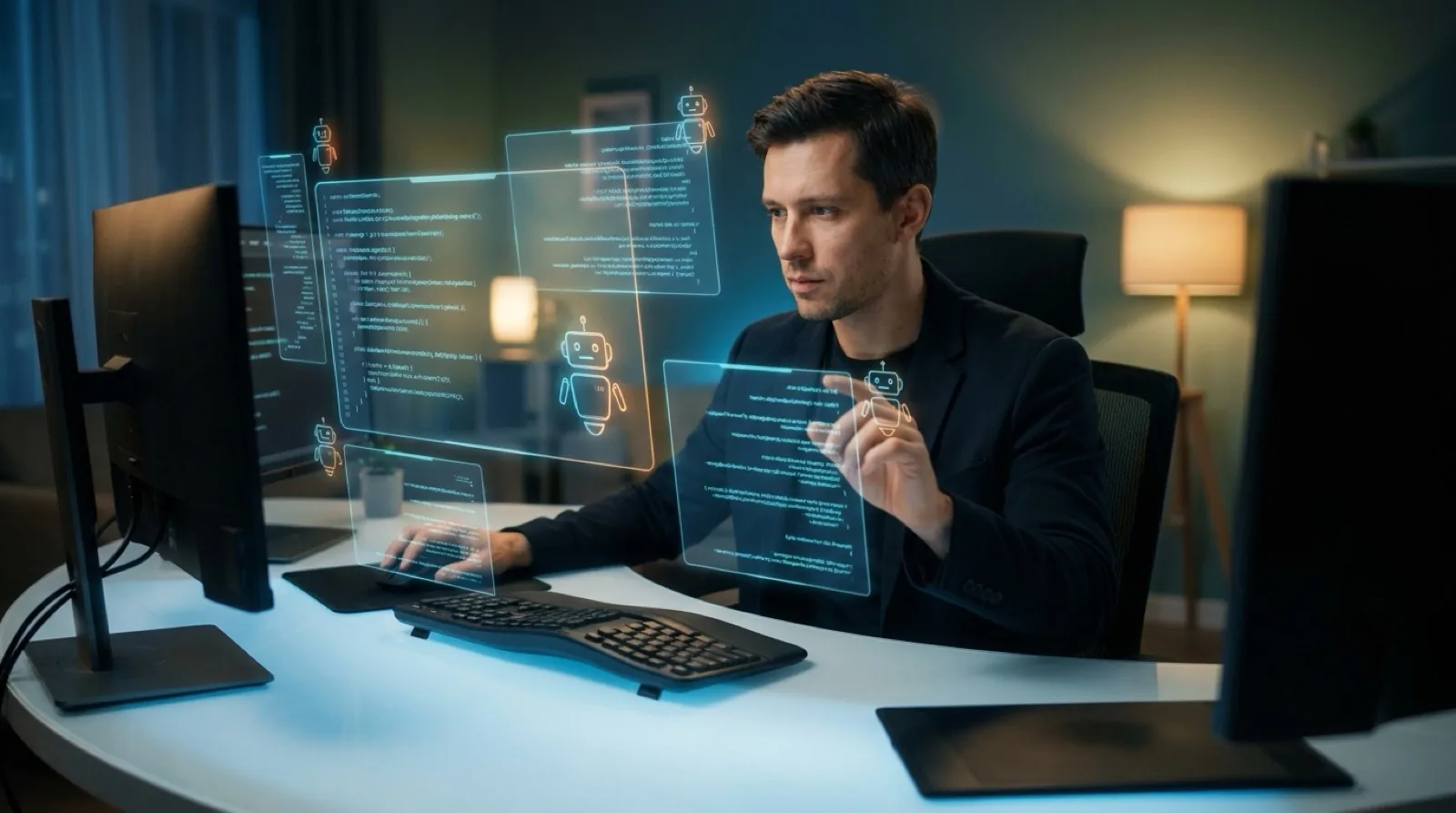 A developer delegating whole tasks to autonomous AI coding agents building an app