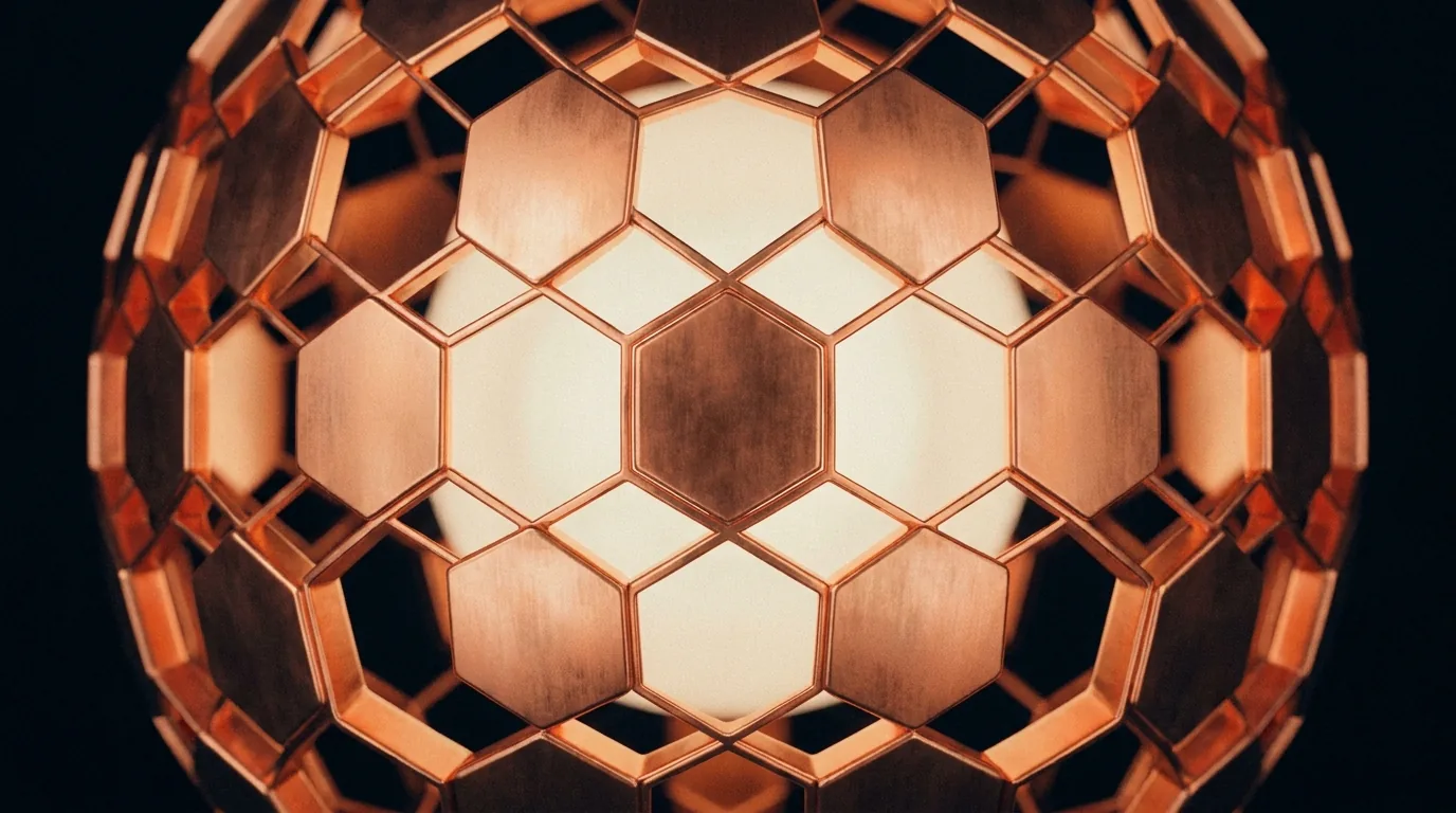 Copper lattice protecting a calm glowing core